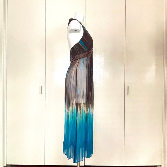Robbie Bee VINTAGE 1970s tie dye Silk Halter Maxi boho Dress Burning Man Rave - Picture 6 of 14